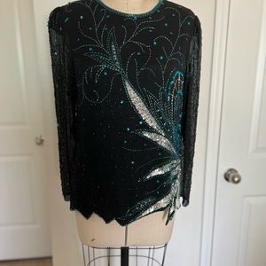 Vintage black beaded and sequined top